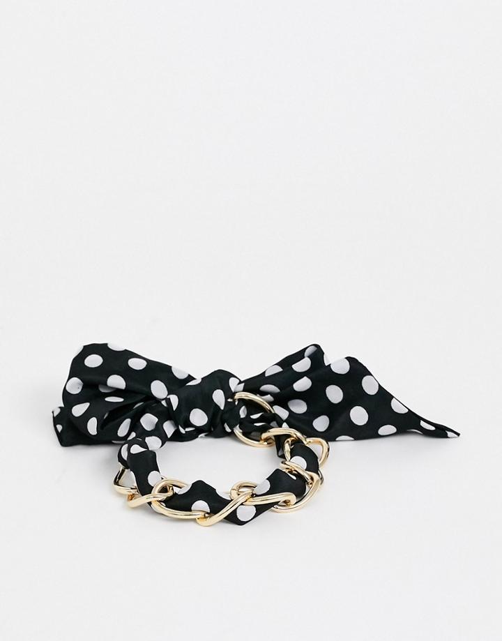 Asos Design Scarf Bracelet In Polka Dot Gold Tone