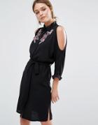 New Look Embroidered Cold Shoulder Shirt Dress - Black