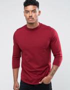 Asos 3/4 Length Sleeve T-shirt With Turtleneck - Red