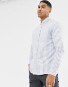 Pull & Bear Oxford Shirt In Regular Fit In Light Blue Stripe - Navy