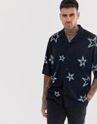 Asos Design Oversized Revere Collar Jersey Shirt With All Over Star Embellishment - Black