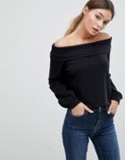 Asos Design Off Shoulder Sweat With Foldover - Black