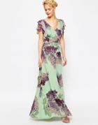 Asos Frill Tea Maxi Dress In Floral Print - Multi