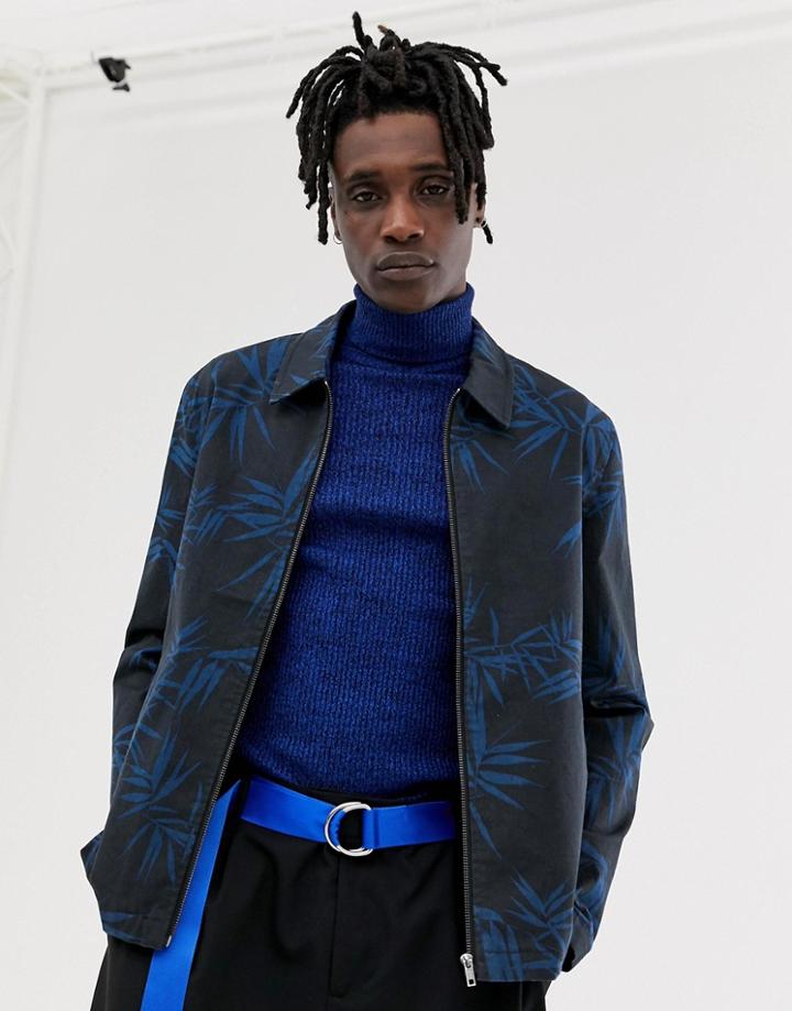 Asos Design Harrington Jacket With Floral Print-navy