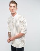 Asos Oversized Polo With Gold Metallic Vertical Stripe - White