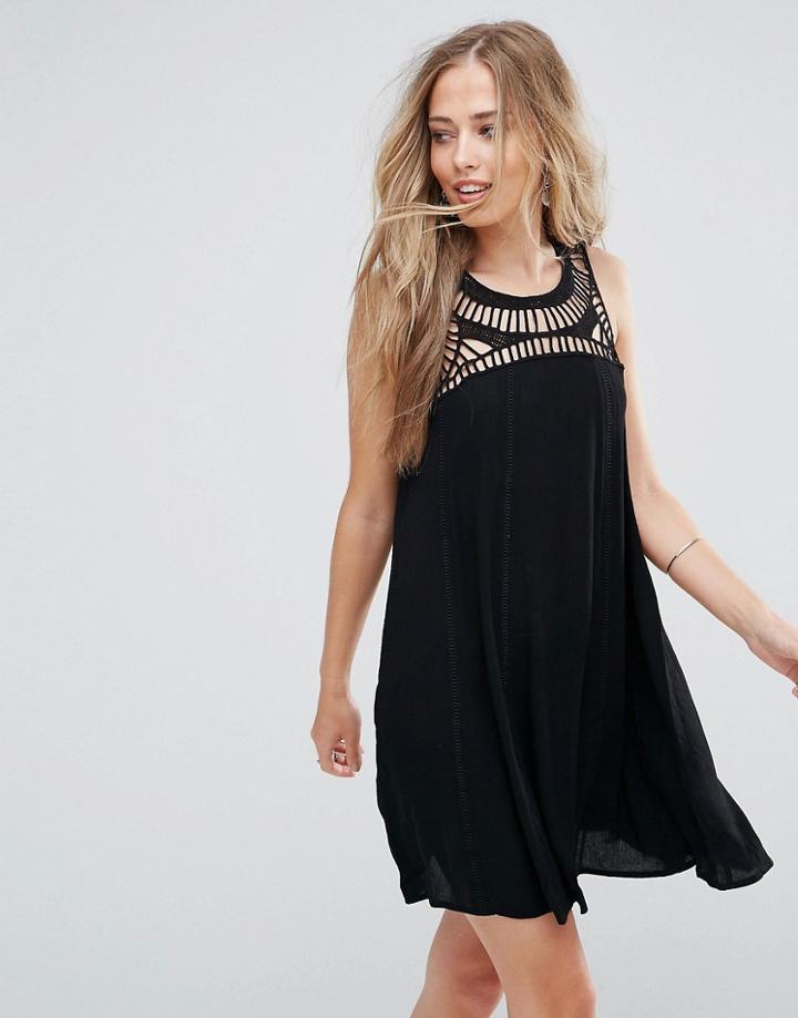 Bellfield Spirea Shift Dress With Crochet Neckline - Black