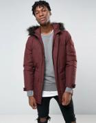 Asos Parka Jacket With Faux Fur Trim In Burgundy - Red