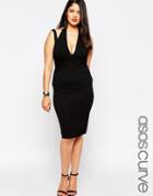 Asos Curve Midi Body-conscious Dress With Plunge Halter - Black
