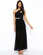 Tfnc One Shoulder Maxi Dress With Embellished Waist & Pleated Skirt - Black