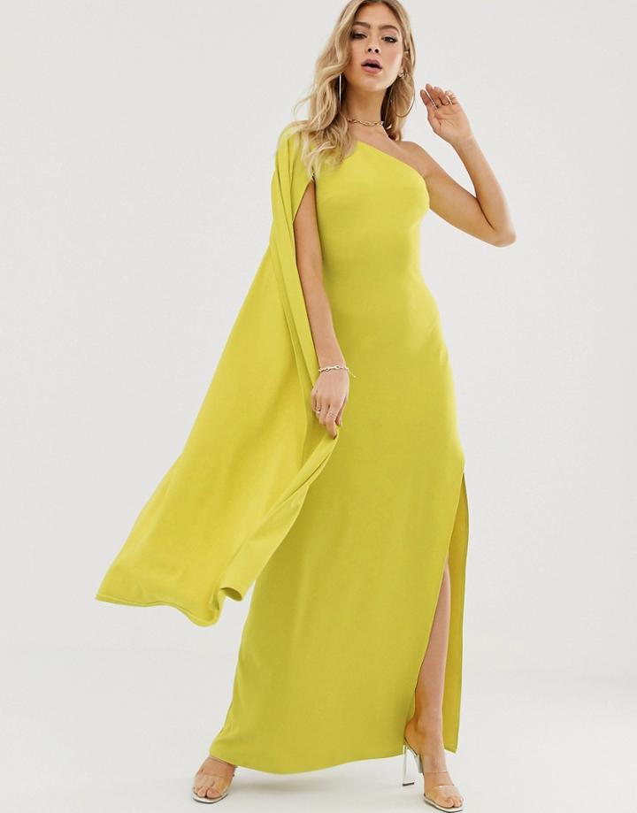 Asos Design One Shoulder Cape Sleeve Maxi Dress - Yellow