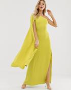 Asos Design One Shoulder Cape Sleeve Maxi Dress - Yellow