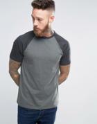 Asos Contrast Raglan T-shirt In Gray - Gray