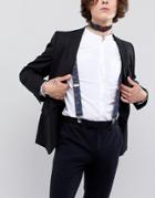 Asos Design Wedding Wide Suspenders In Navy With Paisley Print - Navy