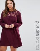 Brave Soul Plus Dress With Lace Insert - Purple