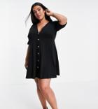 Asos Design Curve Tea Dress With Horn Buttons In Black