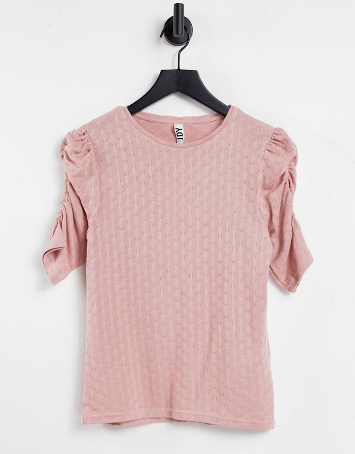 Jdy Ulrikka 2/4 Wrinkle Jersey Top In Rose-pink