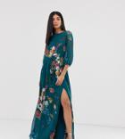 Little Mistress Tall 3/4 Sleeve Floral Chiffon Maxi Dress-multi
