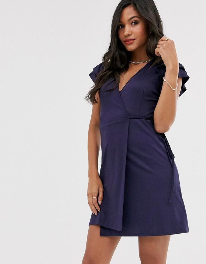 Unique21 Short Sleeve Wrap Dress - Navy