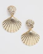 Asos Design Earrings With Shell Drop Design In Gold Tone - Gold