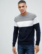 New Look Color Block Sweater In Navy And White - Navy