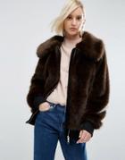 Asos White Faux Fur Jacket With Collar - Brown