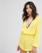 Prettylittlething Cheesecloth Wrap Romper - Yellow