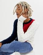 Tommy Jeans Icon Color Block Cable Knit Sweater In Navy Multi - Navy