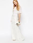 Asos Bridal Iridescent Flutter Sleeve Maxi Dress - White