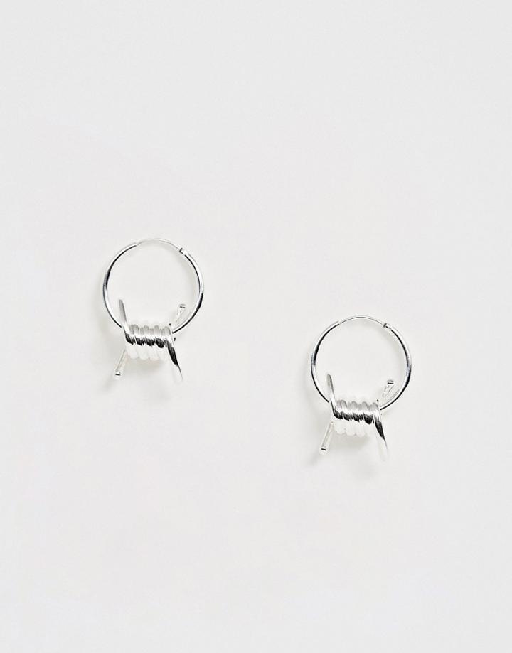 Asos Design Barbed Wire Hoop Earring In Silver Tone - Gray