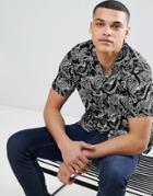 Jack & Jones Premium Revere Collar Short Sleeve Shirt In Paisley Print - Black