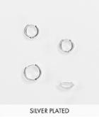Asos Design 2 Pack 9mm & 12mm Chunky Plated Hoop Earrings In Real Silver Plate