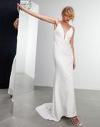 Asos Edition Bella Plunge Cami Wedding Dress With Pleated Bust In Crepe-white