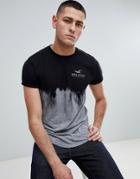 Hollister Ombre Wash Front And Back Logo Print T-shirt Curved Hem In Black To Gray - Black