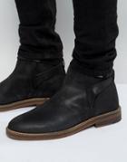 Asos Chelsea Boots In Black Suede With Strap Detail - Black