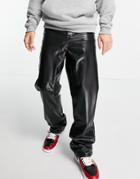 Asos Design Relaxed Jeans In Black Leather Look