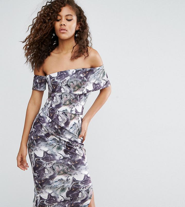 Asos Tall Marble Print One Shoulder Clean Scuba Midi Dress - Multi