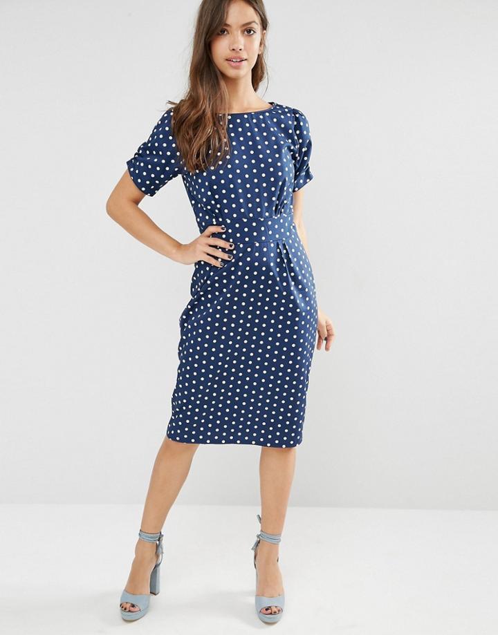 Trollied Dolly Straight And Narrow Polka Dot Print Dress - Navy