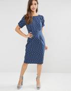 Trollied Dolly Straight And Narrow Polka Dot Print Dress - Navy
