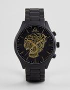 Asos Black Coated Bracelet Watch With Gold Tiger Design - Black