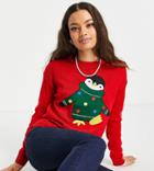Brave Soul Petite Penguin Christmas Sweater-red