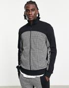 Asos Design Oversized Zip Through Jersey Track Jacket With Check Panel - Part Of A Set-multi