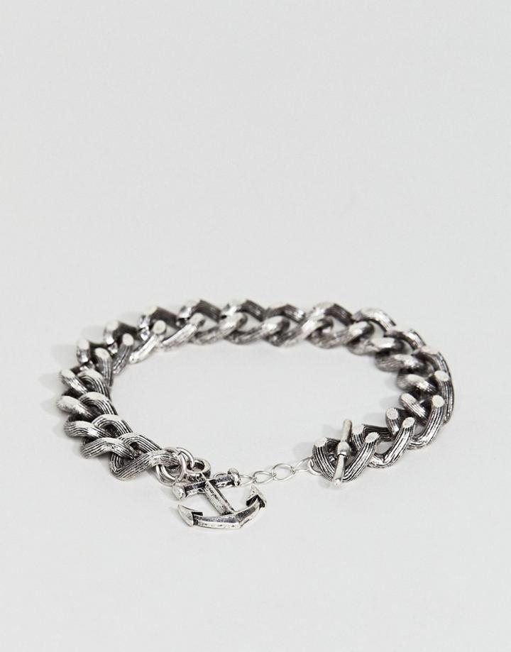 Asos Embossed Chain Bracelet With Anchor - Silver