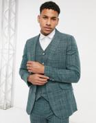 Asos Design Wedding Skinny Suit Jacket In Pine Green Crosshatch