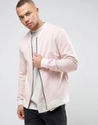Asos Jersey Bomber Jacket With Contrast Rib In Pink - Pink
