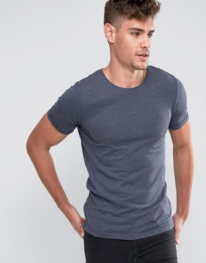 Jack & Jones Longline T-shirt With Zip - Navy