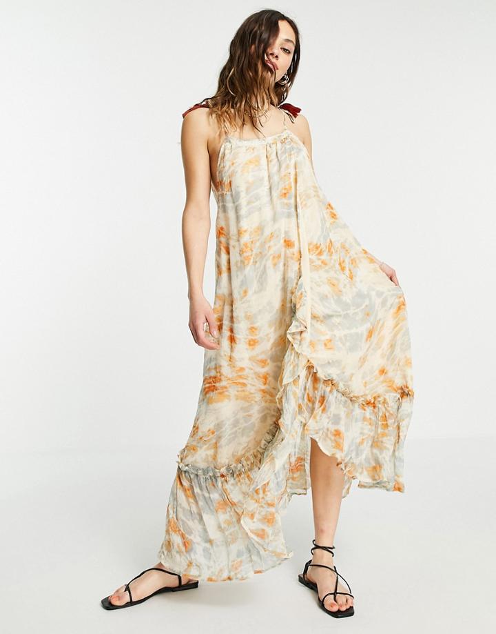 Violet Romance Floaty Midi Dress With Tie Straps-multi