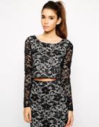 Love Lace Crop Top - Black Over Nude
