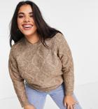Fashion Union Plus Relaxed Sweater In Cable Knit-brown