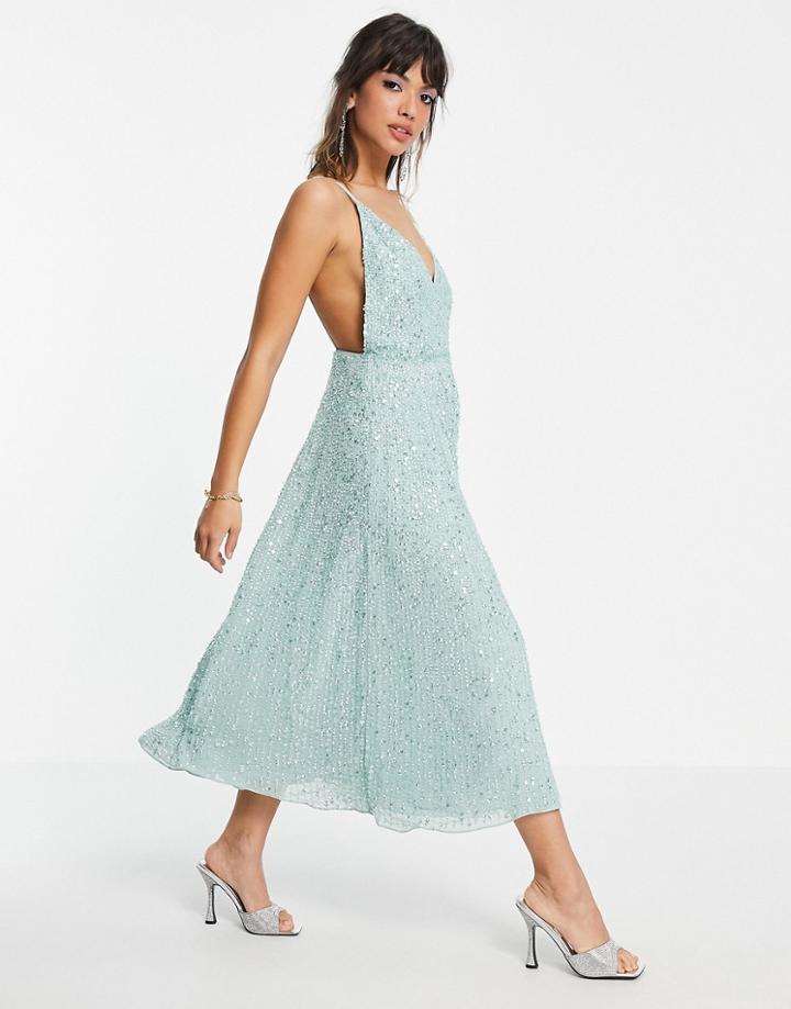 Asos Edition Embellished Cami Midi Dress-blues