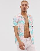 Asos Design Festival Relaxed Fit Hawaiian Floral Shirt In Pink